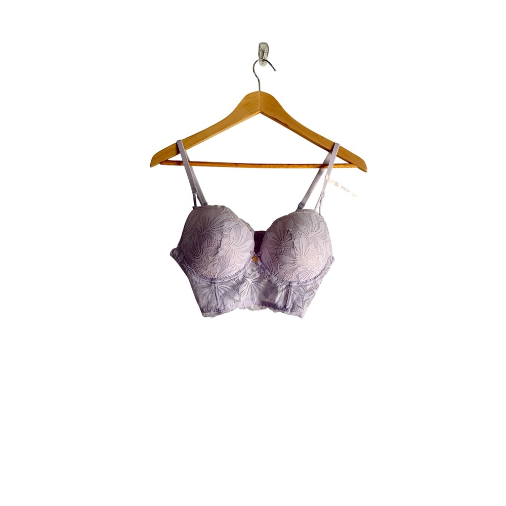 Daisy Fuentes Lavender Floral Lace Longline Push Up Bra Lilac 36B‎ New With Tags